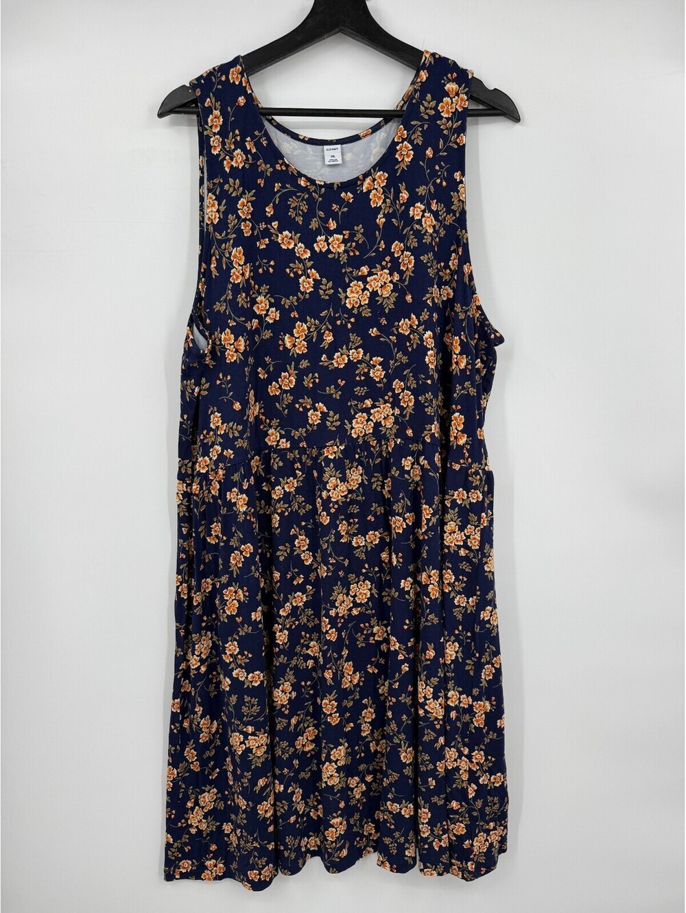 Old Navy Womens Swing Dress Navy Blue Orange Floral Round Neck Sleeveless 2XL